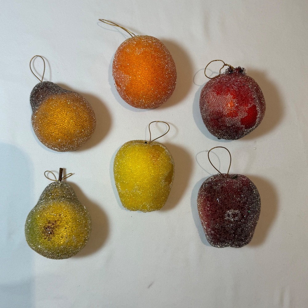 Vintage Sugared Beaded Fruit Display or Ornaments Set of 6